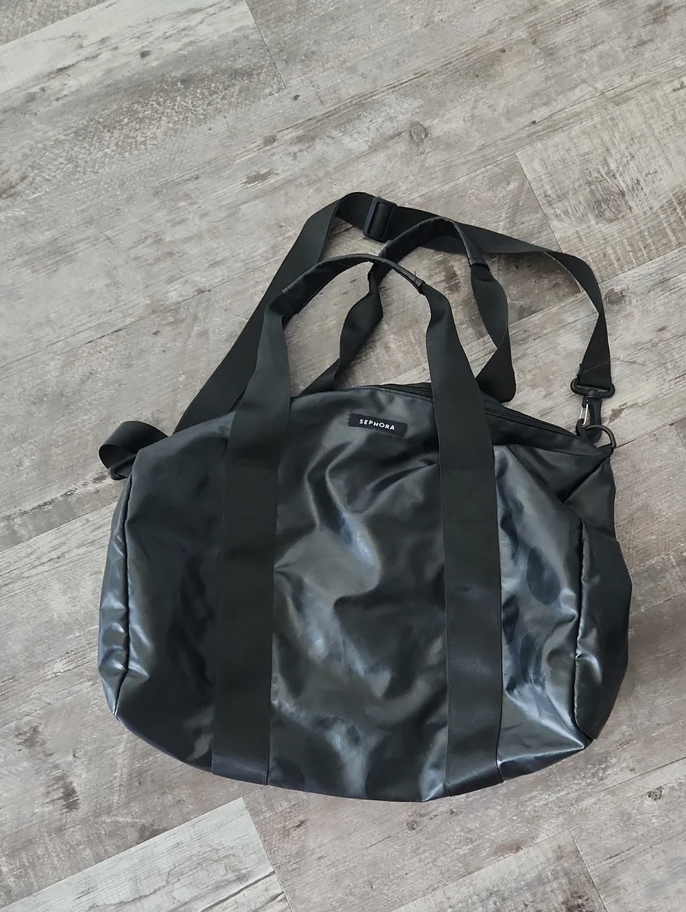 Sephora Black Shiny Duffel Bag with Shoulder Strap